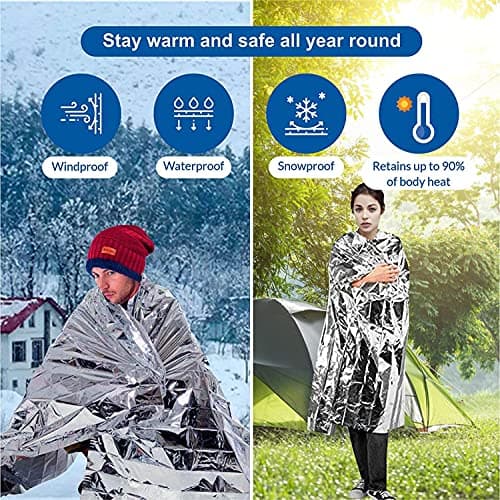KAHEIGN 14Pcs Emergency Foil Blanket, 160CM x 210CM Emergency Mylar Thermal Blanket Silver Highly Reflective Foil Film Survival Blankets for Outdoor Camping Hiking Survival Marathons or First Aid — view 5
