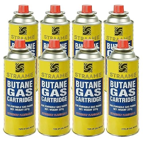 Straame Camping Gas Cartridges 227g, Portable Push-Fit Canisters, Pack of 8