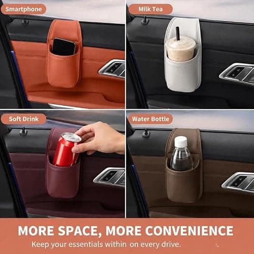 Leather Car Door Cup Holder for Window, Wide-Mouth Organizer for Drinks & Phone — view 5