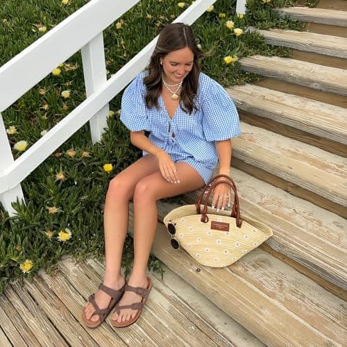 FITORY Women's Leather Sandals Comfort Cork Footbed Brownish Yellow Size 7 — view 2