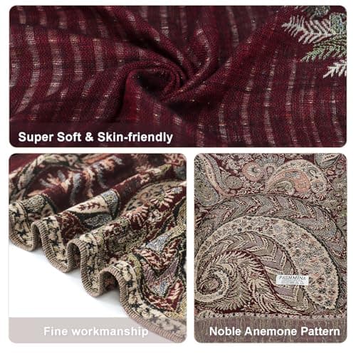 vimate Rave Pashmina Shawls and Wraps-Soft Silky Burgundy Jacquard Evening Paisley Pashmina Scarves for Women Winter(UK-Style 2-Burgundy) — view 6