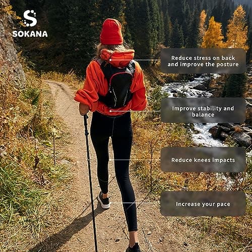 SOKANA Walking Poles 2 Pack Folding Walking Sticks for Men and Women | Lightweight Trekking Poles with Quick Lock System for Hiking Climbing Camping - Red — view 4