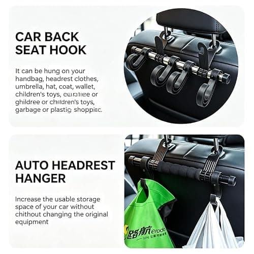 Glyntheum Car Seat Headrest Hooks, Heavy-Duty PP & Stainless Steel Car Back Seat Organizer Hanger, 30cm Universal Hooks, Up to 6kg Load Capacity — view 5