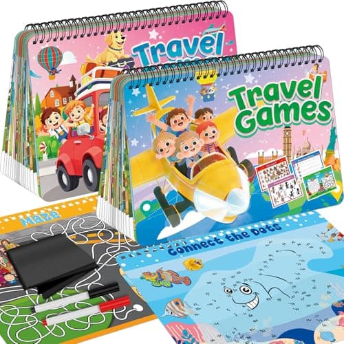 Kalysky Travel Games For Kids 2 Pack,58 Reusable Road Trip Activity Toys