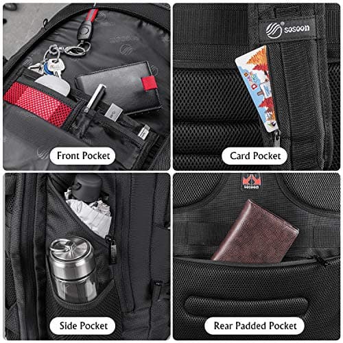 Laptop Backpack, Extra Large 17 Inch Business Travel Rucksack with USB Charging Port Earphone Hole, Durable Water Resistant Work Computer Backpack College/High School Bags for Men/Women/Boys, Black — view 4