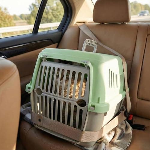 URBNLIVING Transportini Pet Carrier Travel Crate for Cats & Small Dogs | Portable Lightweight Cage with Ventilation | Pastel Design - Large - Green — view 2