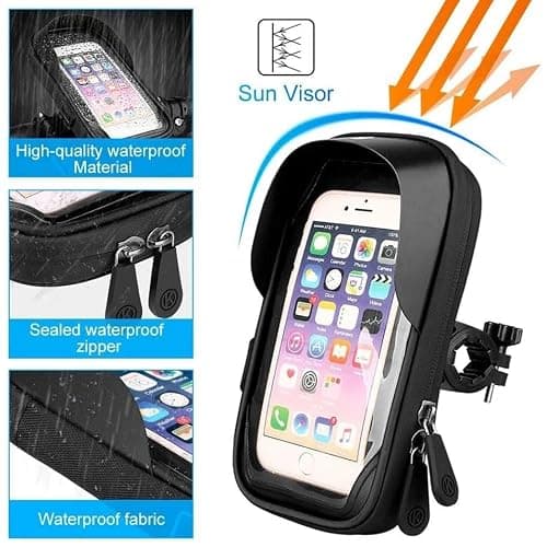 ORCO 360° Rotatable Waterproof Bike Phone Holder – Universal Bicycle Handlebar Bag with Sun Visor & Sensitive TPU Touch Screen – Large Capacity Cycle Frame Pouch for iPhone 15/14/13, Galaxy, up to 6.5 — view 6