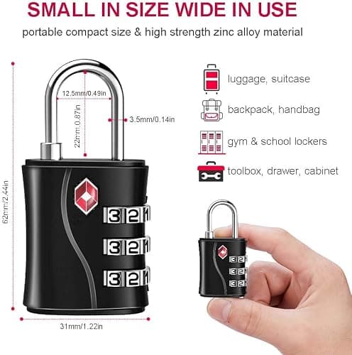 ZHEGE Suitcase Locks Combination, Travel Padlock (Black) — view 4