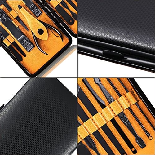 Manicure Set 15pcs Nail Clipper Kit Professional Grooming Kit, Black/Yellow — view 4