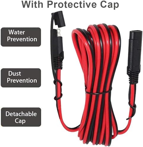 KUNCAN 12FT Sae 2 Pin Extension Cable 16AWG 12ft/3.6m Quick Disconnect Wire Harness SAE Connector with Polarity Reverse Adapter for Automotive, Solar Panel, Motorcycle, Cars, Tractor — view 6