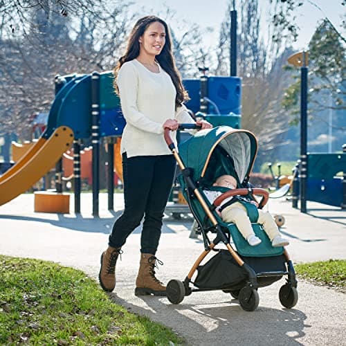 Baby Pushchair Stroller– Lightweight Foldable Travel Buggy with 5-Point Harness, Adjustable Seat Back and Oversize Basket Folds with 1 Hand – Smooth Swivel Wheels Rain Cover (Green) — view 2
