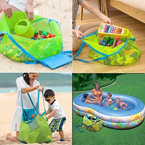 COOLGO XL Large Mesh Beach Tote Bag for Outdoor Swim Pool Childrens and Kids Toys Travel Towels Sand Away Organizer Storage Bags, Foldable and Lightweight (Blue) — view 6