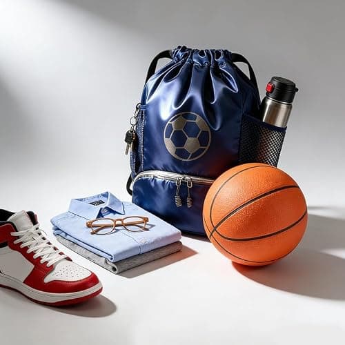 SFBSFL Oxford Drawstring Sports Backpack with Separate Shoe & Ball Compartment, 2 Water Bottle Mesh Pockets, Waterproof Gym Bag for Basketball Football Volleyball Gym Travel Men Women — view 2