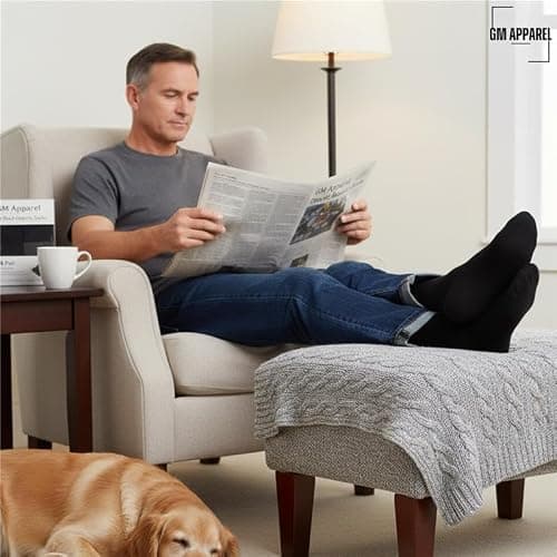 GM Apparel 6 Pair Mens Black Diabetic Socks – Extra Wide Big Foot Comfort – Perfect for Everyday Use | UK 6-11 (Black) — view 6