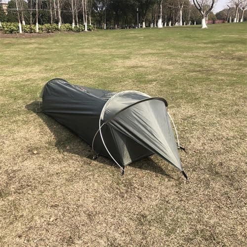 Ultralight Solo Tent Built for Backpacking with PU3000 Polyester Canopy PU4000 210D Oxford Floor Aluminum Poles and Ventilation Mesh (Army Green) — view 5