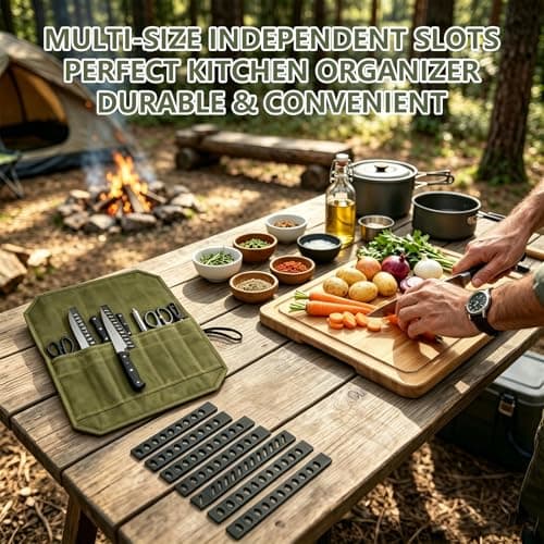 Hounyou 7 Slot Knife Roll Bag for Chefs, Waxed Canvas Knife Case with Knife Guard — view 6