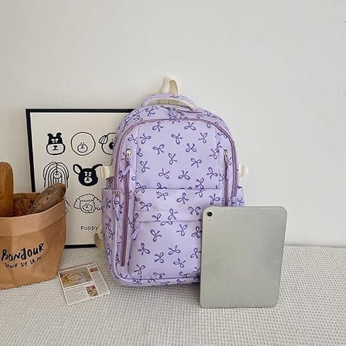 WMFASBAG 3Pcs Canvas Bow Print Students Bookbags Sets with Lunch Box and Pencil Case Travel Daypack Bag Large Capacity for Teens Girls Women College Outdoor — view 5