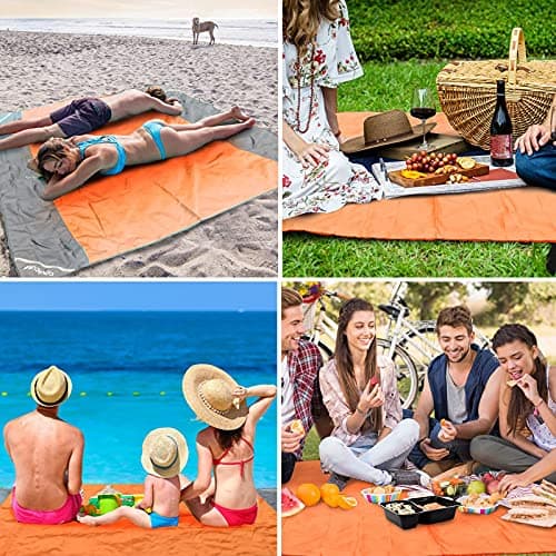 COVACURE Beach Blanket Mat, Sand Proof with 3 Zipper Pockets, 210 x 200cm — view 6