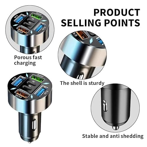 2 Pack 66W USB C Car Charger Adapter, 6 Port Car USB Charger, Fast Charging Car Phone Charger Cigarette Lighter USB Charger for Multiple Devices — view 3