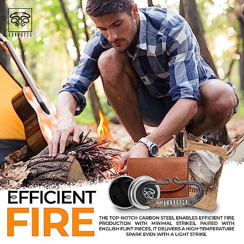 The Artisan Heritage Fire Kit – Hand-Forged Carbon Steel & English Flint in a Premium Top-Grain Leather Pouch (Tan/Coyote Brown) — view 5