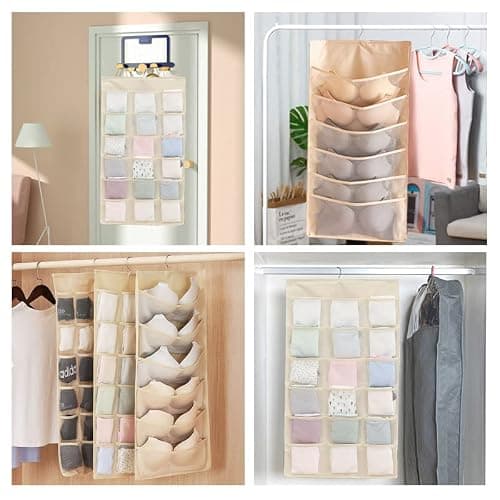 Bra Storage Hanging Bag with 24 Mesh Pockets Wardrobe Organizer for Bras, Socks, Underwear — view 6