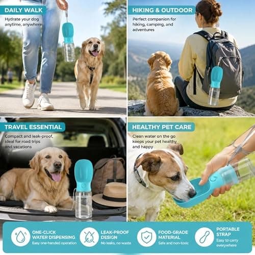 Dog Water Bottle, 350ml Spring Green Leak Proof Portable Dog Travel Water Bottle, 2-in-1 Dispenser & Dog Bowl, for Walking Hiking Camping, Food Grade Puppy Water Fountain for Outdoor Pets — view 4