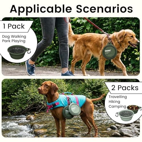 OHMO Large Collapsible Dog Bowl with Steel Ring, 800ml, Camo Green — view 6