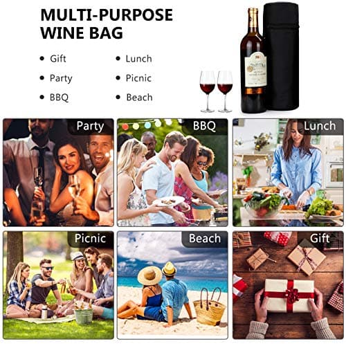 Aosbos Wine Cooler Bag, 750ml Single Water Bottle Carrier with Shoulder Strap, Padded Insulated Small Cool Bags Sling for Beach, Picnic, Travel – Gift Pouch for Wine Lovers, 12.2" x 3.9" — view 6