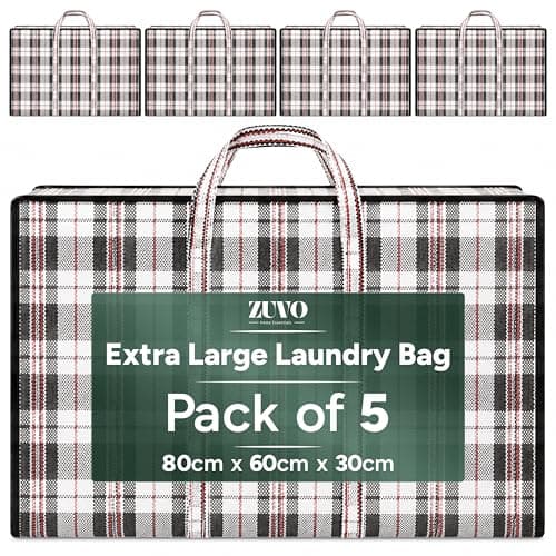 Zuvo Extra Large Laundry Bags 5 Pack with Zips, Waterproof Storage Bag Set