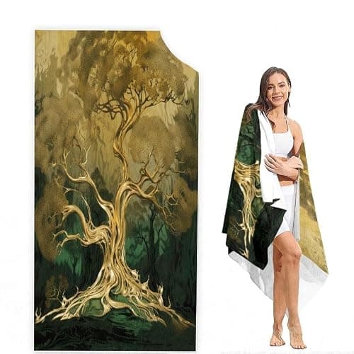 70x140 cm Sand-Free Quick-Dry Beach Towel Extra Large Artistic Tree Pattern Travel & Pool Towel Lightweight Super-Absorbent Gold for Adults & Kids Cruise,Holiday,Pool,Lounge Sunbathing — view 2