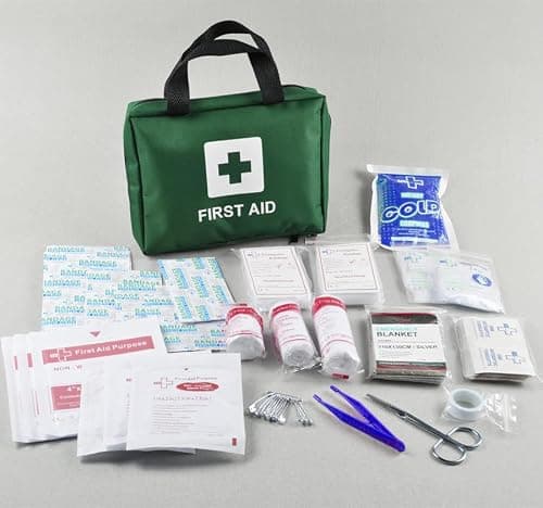 99pcs Emergency Essentials First Aid Kit Bag - Inc. Sterile Dressings, Eye Wash, Gauze, Bandages, Ice Pack, Thermal Blanket - for Family, Home, Office, Vehicle, Workplace, Travel, Camping (Green) — view 5