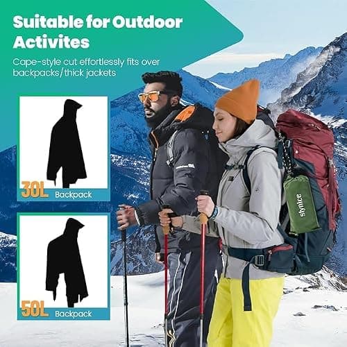 Stynice Lightweight Rain Poncho Waterproof Adult, Reusable Rain Coats for Women & Men with Hoods and Pocket, Rain Poncho Adult Waterproof Poncho for Outdoor Hiking Camping Traveling — view 3