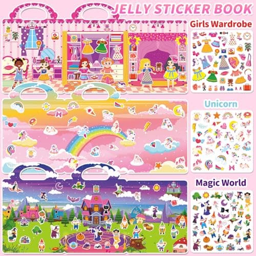 6 Sets Reusable Sticker Book for Toddlers 3-6, Jelly Sticker Books for Toddler, Travel Sticker Activity Toys for Kids 3 4 5 6 Years Old Girls — view 4