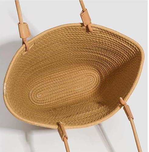 Chic Raffia Woven Straw Rope Tote Bag, Brown, Beach and Shopping Bag, 42x26cm — view 3