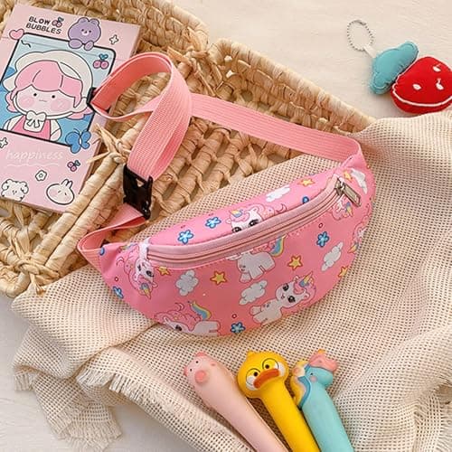 Dzxin Kids Fanny Pack, Cute Unicorn Kids Bum Bag Bumbag Waist Pack Cartoon Hipsack Belt Bag Small Belt Bum Bag Crossbody Purse Waist Pouch for Toddler Girls Boys Running Hiking Travel Sports(Pink) — view 4