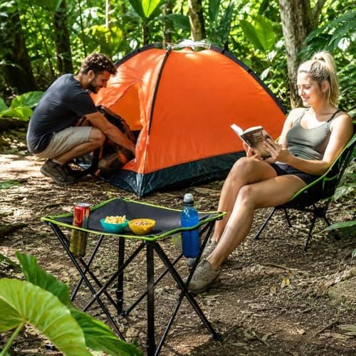 True Face Portable Folding Camping Table with Cup Holders,Small Compact Beach Camp Table with Carrying Bags for Camping, Beach, BBQs & Festivals Black One Size — view 5