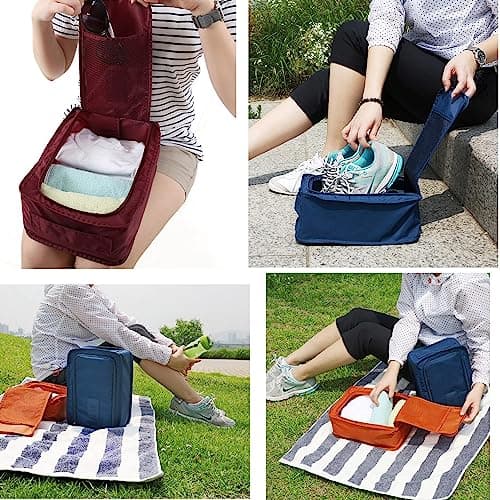 Hualibao Travel Shoes Pouch Shoe Bag with Handle Holds 1 Pairs of Shoes, Shoe Packing Cubes for Travel, Maroon, One Size — view 6