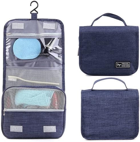 Travel Beauty Case,Hanging Travel Toiletry Bag,Multi-compartments for Organizing Personal Items,Metal Hanger for Hanging, Navy Blue — view 2