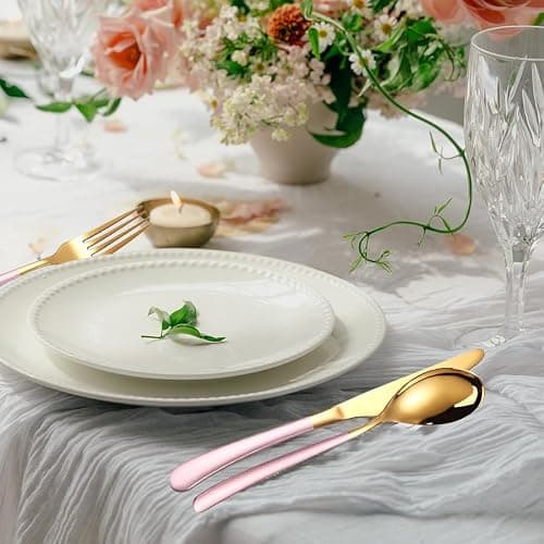 MURRI&MURRDI Stainless Steel Cutlery Set for 1, Reusable Flatware Set with Case, Cutlery Set for Work Stainless Steel Knife Fork Spoon Set 3 Piece (3 Pink Gold) — view 6