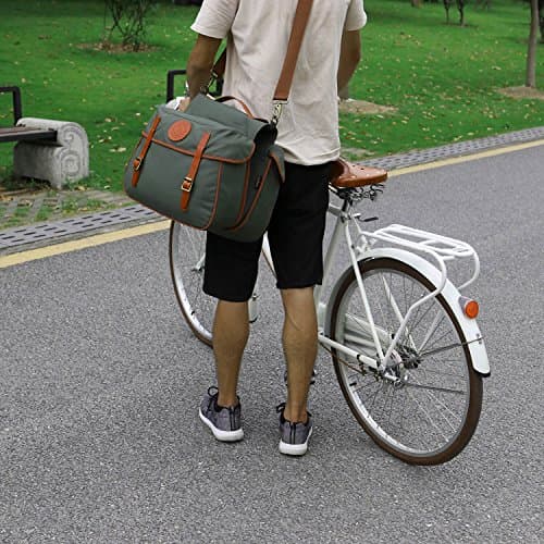 TOURBON Waterproof Canvas Bicycle Bike Rear Seat Carrier Bag Cycling Double Pannier Bag Pack (Green) — view 6