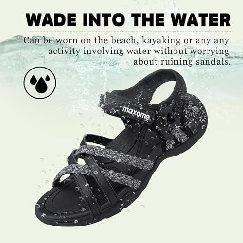 Maxome Hiking Sandals Women Summer Walking Sandals for Women Comfortable Sports Sandals Casual Hook Loop Strap Beach Sandals Black — view 3