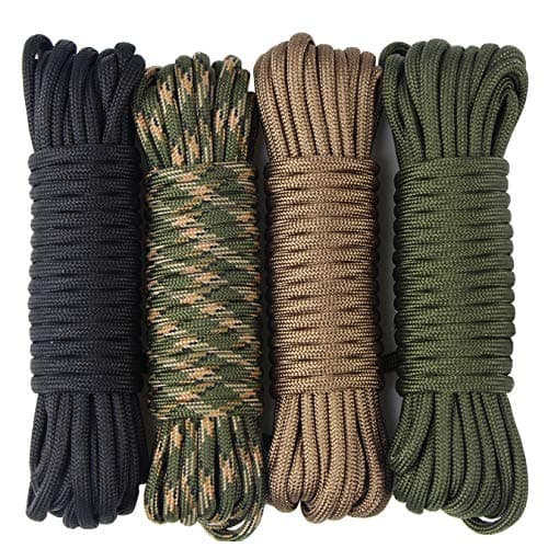 aufodara 4pcs 19ft/6 meters Paracord Rope 7 Inner Strands Nylon Rope 550lb Breaking Strength for Outdoor Survival Rope, Lanyards, Keychain, Dog Collar, DIY Kit Craft Toy (D4-A-4x19ft)