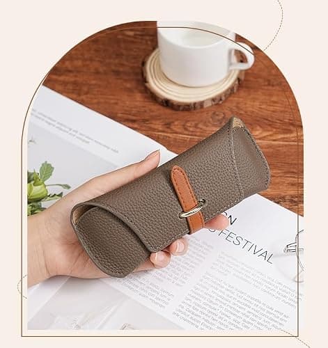PengLAI Slim Leather Glasses Case for Women & Men - Soft PU Leather Glasses Case with Hard Shell Protection, Compact Sunglasses Case for Travel, Gift — view 4