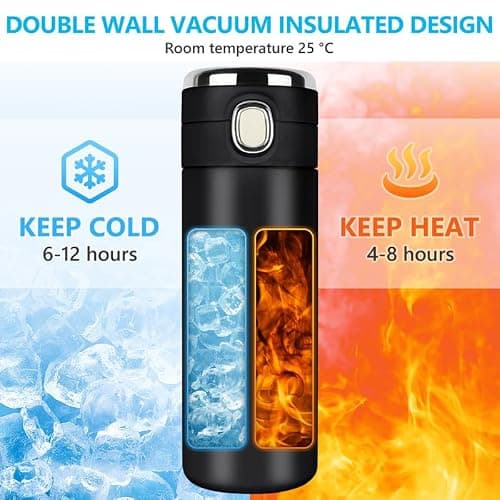 Flintronic 450ML Travel Mug Reusable Coffee Cup with Leakproof Lid Insulated Coffee Mug for Hot & Cold Drinks, BPA-Free LED Temperature Display Vacuum Stainless Steel Travel Mug (Black) — view 6
