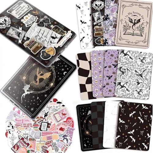 VelvetGlow 12PCS Inserts Cardstock for E-Reader, 50PCS Stickers for Clear Case Insert, 6.9"x4.8" Fantasy Theme Inserts Compatible with Paper White 11th-12th Gen, E-Reader Gift for Booklover Reader