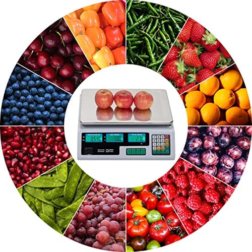 Bonnlo 88LB 40KG Deli Electronic Commercial Price Computing Scale w/LCD Display, Stainless Steel Platform & Charging Cable for Store, Kitchen, Restaurant Market, Food, Meat, Fruit(Silver & White) — view 6