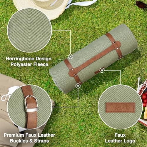 VonShef Picnic Blanket, Green Herringbone, 200x220cm — view 5