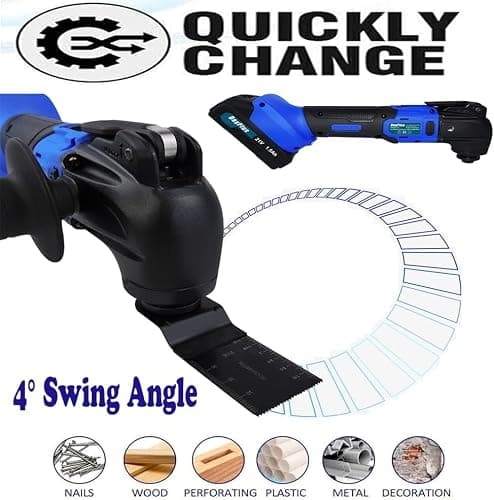 Cordless Multi Tool with Battery and Charger,20000 RPM Brushless Oscillating Multi-Tool, 6 Variable Speeds, 4°Oscillation Angle,21V Electric Multis Tools, Oscillating Saw Tools Kit for Cutting,Sawing — view 5