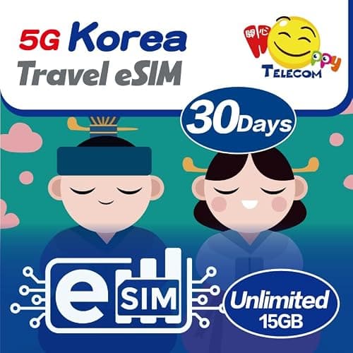eSim Devices Only | Happy 5G South Korea eSIM 30Days Unlimited Data Travel | 15GB of 5G High-Speed Data Then 128kbps | Support iPhone & Android Devices | Easy Activation | No Need Registration