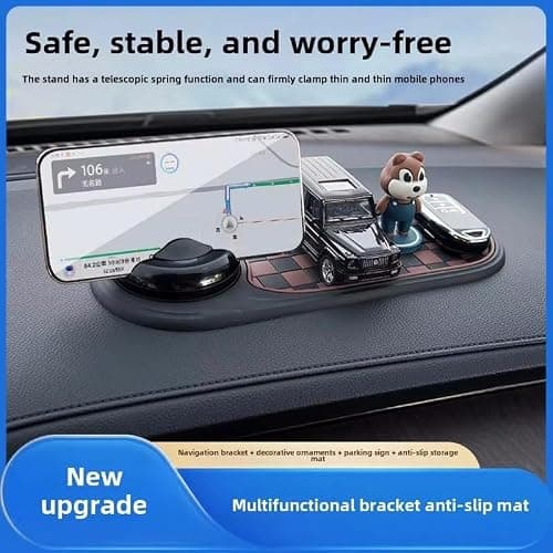 Multifunction Car Anti-Slip Mat, With 360 Rotatable Car Magnetic Phone Holder, Multifunction Anti Skid Dashboard Pad with Temporary Parking Number (Gold) — view 2